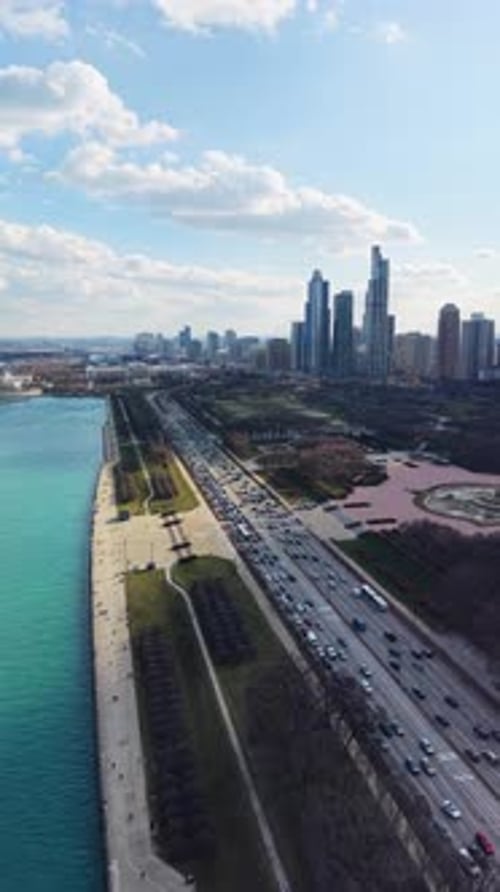 Aerial View of Chicago Skyline and Lake Michigan Waterfront