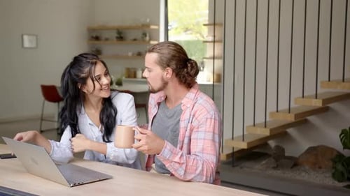 Young Couple Uses Laptop in Modern Home