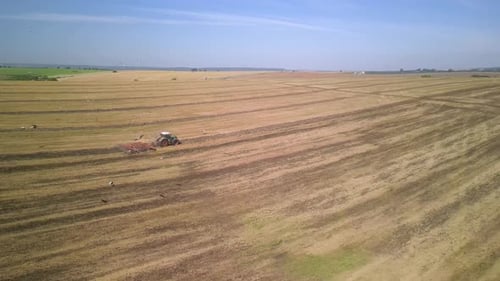 Tractor working on the field doing tillage with cultivator