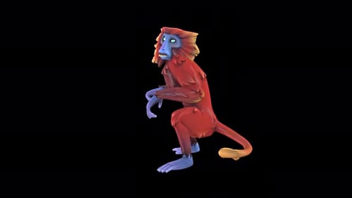 Stylized 3D Animated Monkey Creature Squatting and Looking