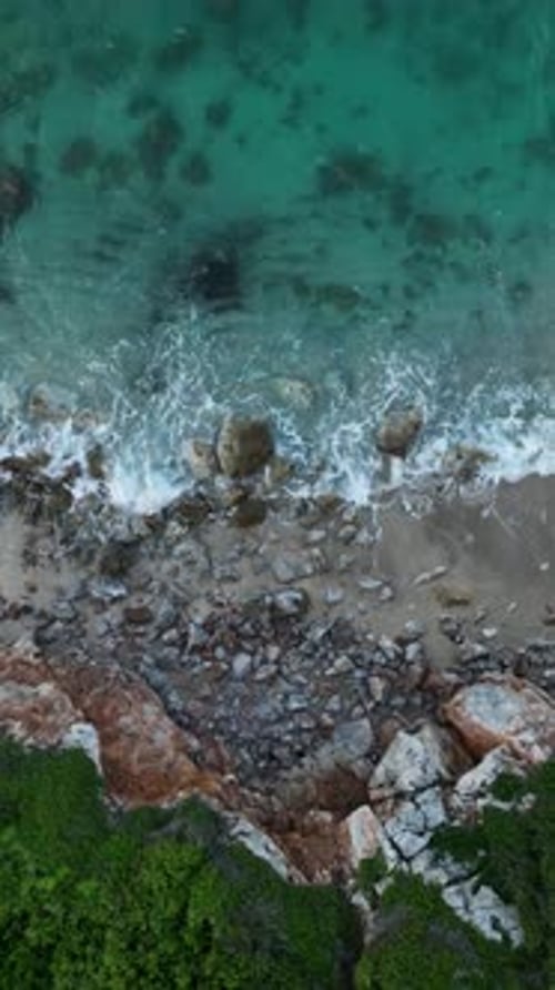 Vertical Video Coastal Dreamscape Aerial Perspective of Mediterranean Sea at Sunrise