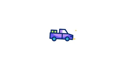 Flat Design 2D Animated Pickup Truck Driving