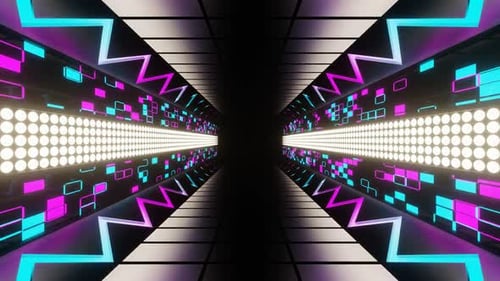 Cyan And Pink Neon Light Corridor Background Vj Loop In HD