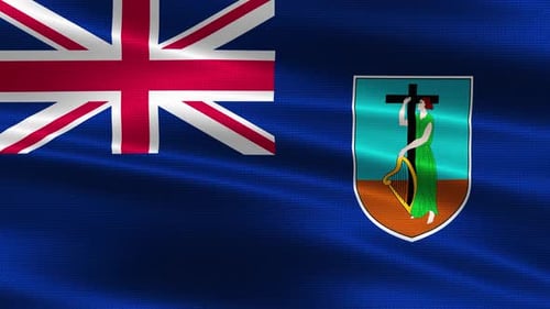 Waving Montserrat National Flag with Coat of Arms