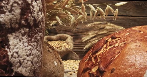 Closeup of loaves of bread with multi grains
