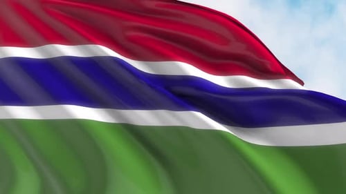 The Gambia National Flag Waving Realistically in Wind Animation