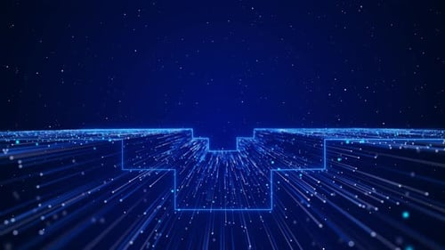 Futuristic Digital Grid Network with Flowing Blue Data Lines