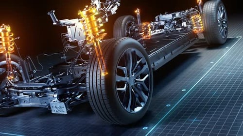 Electric Vehicle Chassis 3D Animation with Suspension System Highlight