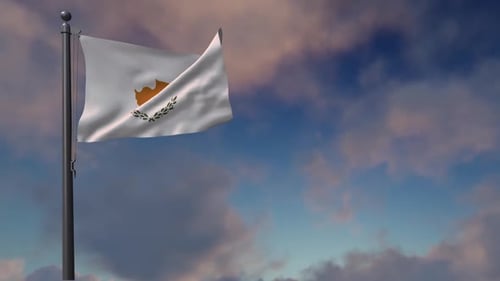 Waving Flag of Cyprus Against a Blue Sky