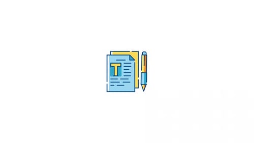 Animated Pen Writing on Document Icon in Flat Style
