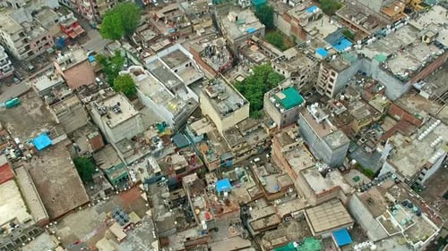 Aerial View Densely Populated Area In City Of New Delhi In India - tilt up