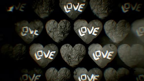 Película vintage de corazones de amor de papel arrugado en stop motion