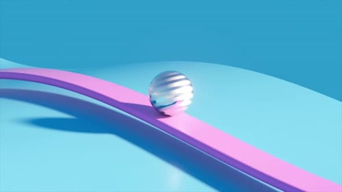 A Loopable 3d Render Animation of Ball Sliding Metallic Pink and Blue Wave Surface