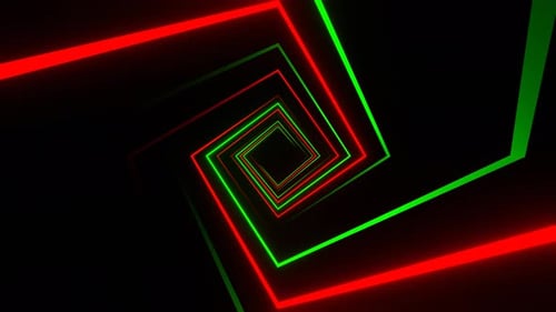 Green And Red Square Spiral Neon Light Movement Background Vj Loop In 4K