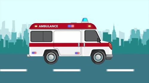 Cartoon Ambulance Driving On The Road 4K