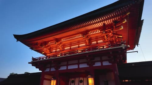 Traditional Japanese Temple Architecture at Sunrise