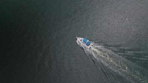 Drone Shot From Top View Above a Motorboat