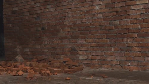Brickwork Wall Collapses Under Influence of Elements and Accident Terraaccota Fence is Falling Down