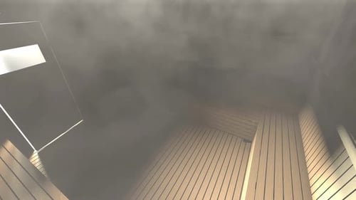 Modern 3D Animation of Empty Wooden Sauna with Steam
