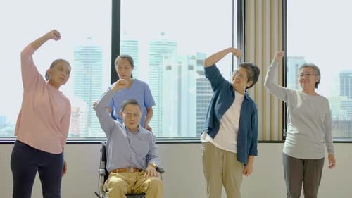 Seniors Enjoy Group Exercises with Instructor