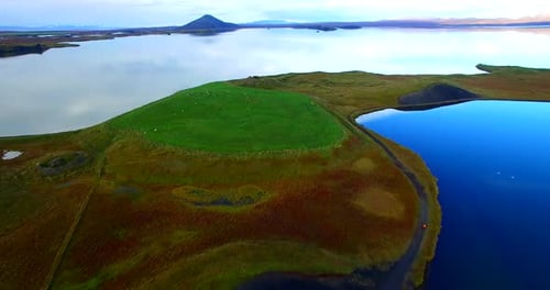 Drone Footage of volcanic area in a lake Iceland