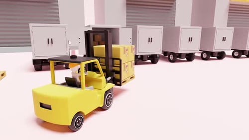 Forklift Loading Boxes in Warehouse