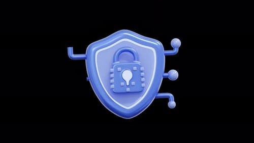 Animated Digital Security Shield with Padlock and Circuit Lines