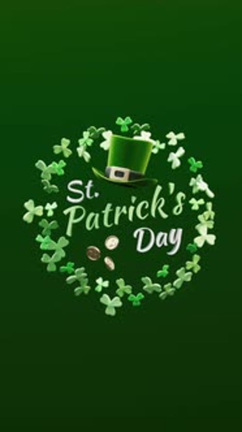 St Patricks Day greeting video loop with animated lettering and elements in 3D animation