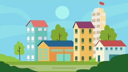 cityscape landscaped cartoon animation background video