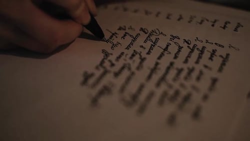 Close Up Hand Writing Poem on Paper