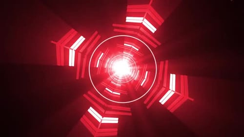 Dynamic red tunnel with bright light vortex and futuristic glow