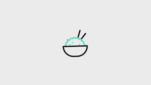 Animated Flat Design Bowl of Rice with Chopsticks Reveal Icon