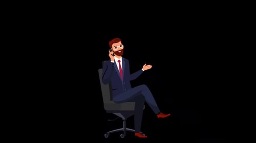 Manager Sitting And Talking On Smartphone Alpha Channel