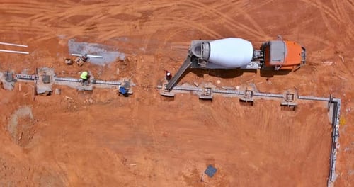 Concrete Pouring of Foundation Columns for Building During Construction
