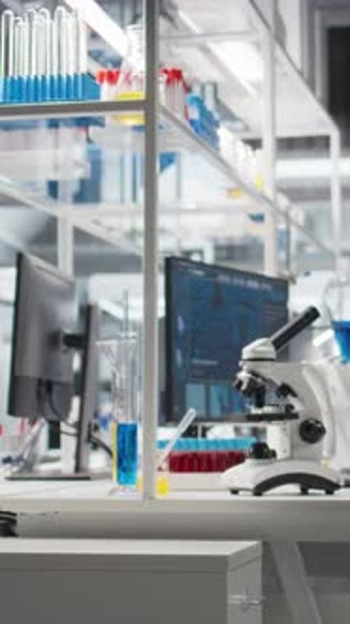 Vertical Video Clinical Microscope Used for Sample Examination in Hospital Diagnostic Lab