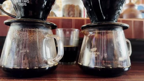 Fresh Brewed Coffee Percolating in Glass Pots
