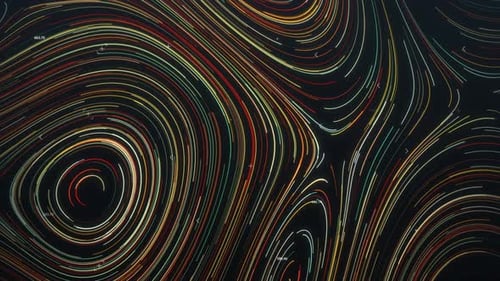 Nano-Kollektion: Animiertes Loop-Übergangselement einer mehrfarbigen Neonlinie mit sich bewegenden Zahlen i