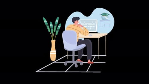 Flat Design Animation of Person Working Remotely at a Desk