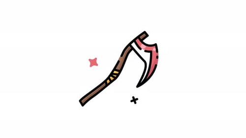 Halloween a menacing red bladed sickle with a wooden handle animation design