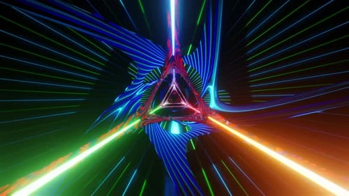 Abstract Neon Futuristic Light Tunnel with Glowing Triangles