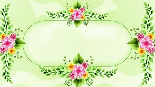 Watercolor Floral Frame Reveal with Green Leaves and Pink Flowers