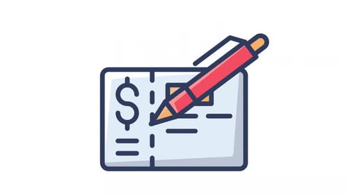 Animated Check and Pen Financial Transaction Icon