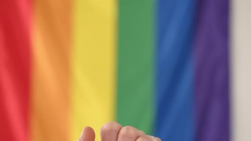 Raised Fist with Rainbow Necklace and Flag