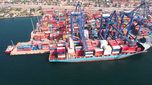Aerial Container Port and Container Ship