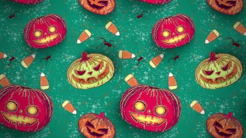 Animated Sketchy Halloween Pattern with Jack-o-lanterns and Candy Corn