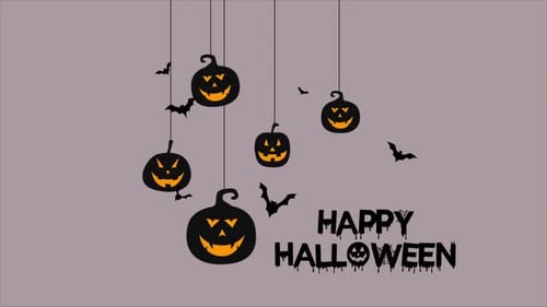 Happy Halloween Spooky Pumpkins and Flying Bats Animation