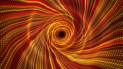 Hypnotizing abstract tunnel with colourful swirl pattern and yellow glow effect