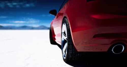 Cinematic Red Sports Car Driving on Salt Flat