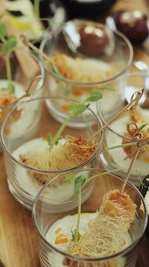 Appetizing Food in Small Elegant Glass Dishes