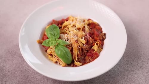 Delicious pasta in a restaurant. Close-up